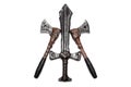One dagger and two axes isolated Royalty Free Stock Photo
