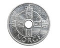 One Danish krone coin isolated on white background Royalty Free Stock Photo