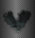 One dark smoke cloud in a shape of black heart isolated on dark semi transparent background. Evil heart vector Royalty Free Stock Photo