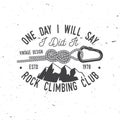 Vintage typography design with knot for quickly tying a climbing rope and carabiner. Royalty Free Stock Photo