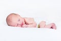 One day old newborn baby smiling while relaxing Royalty Free Stock Photo