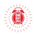 One day sale sticker - sale label with ringing alarm clock Royalty Free Stock Photo