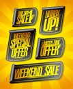 One day sale, weekend special offer, limited time offer, hurry up, weekend sale - vector stickers templates Royalty Free Stock Photo