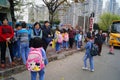 One day after school, students go out of the school gate Royalty Free Stock Photo