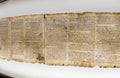 One of Dead Sea Scrolls, displayed in Shrine of the Book. Israel Royalty Free Stock Photo