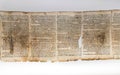 One of Dead Sea Scrolls, displayed in Shrine of the Book. Israel Royalty Free Stock Photo