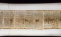 One of Dead Sea Scrolls, displayed in Shrine of the Book. Israel Royalty Free Stock Photo