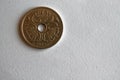 One Denmark coin Denomination is two krone crown lie on isolated white background - back side