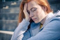 One depressed young woman feeling negative feelings Royalty Free Stock Photo