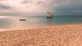 One Dhow boat sailing in sunset Royalty Free Stock Photo