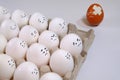 One different color egg between all white eggs Royalty Free Stock Photo
