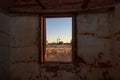 One of the dilapidated rooms of the hotel in the railway village called Putsonderwater in South Africa. Room with a view