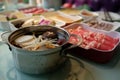 One of the dishes in Chinese hot pot: mushroom soup pot