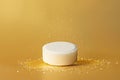 One dishwasher detergent tablet isolated on gold background with clipping path Royalty Free Stock Photo