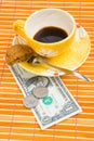 One dollar and 50 cent pay for coffee and cookies Royalty Free Stock Photo