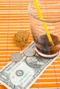 One dollar and 50 cent pay for drink and cookies Royalty Free Stock Photo