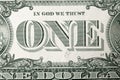 One dollar banknote on the backside, ONE writing on US dollar bill