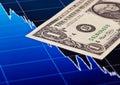 One-dollar banknote and the downtrend chart as background Royalty Free Stock Photo