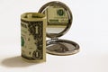 One dollar bill with blurred reflection in lady mirror one hundred dollars Royalty Free Stock Photo