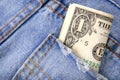 One Dollar Bill in Jeans Pocket Royalty Free Stock Photo