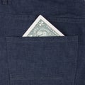 One dollar bill in pocket Royalty Free Stock Photo