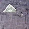 One dollar bill in pocket Royalty Free Stock Photo