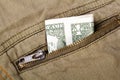 One dollar bill in a pocket Royalty Free Stock Photo