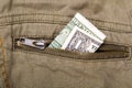 One dollar bill in a pocket Royalty Free Stock Photo