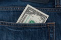 One dollar bill in the pocket Royalty Free Stock Photo