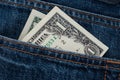 One dollar bill in the pocket Royalty Free Stock Photo