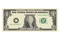 One dollar bill, 1 US dollar banknote, from front side, obverse. Simplified vector illustration of USD on a white background