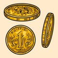 One dollar cent gold coins