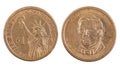 One dollar coin both sides. Money United States of America. Statue of Liberty. American cash. Financial marketplaces