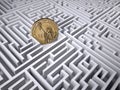 One dollar coin in the labyrinth maze Royalty Free Stock Photo