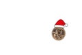 One dollar gold coin in Santa Claus hat. white isolated background Royalty Free Stock Photo