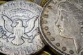 1890 One Dollar and Half Dollar Coin Close Up Royalty Free Stock Photo