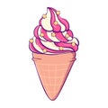 One doodle bed strawberry vanilla ice cream in waffle cone