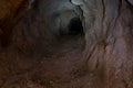 One of the dug tunnels leading to the ruins of the palace of King Herod - Herodion in the Judean Desert, in Israel