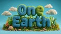 One Earth Text With Lush Greenery and Blue Sky With Clouds Royalty Free Stock Photo