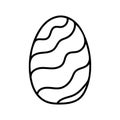 One easter egg with black diagonal waves ornament on white background. Simple Spring holiday symbols