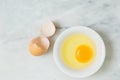 One egg yolk in white bowl Royalty Free Stock Photo