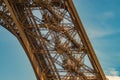 One of the eiffel tower metal structure legs showing the numerous stairs.