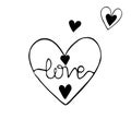 One element of the doodle is a heart with the inscription LOVE. A declaration of love. Vector illustration. Hand-drawn.