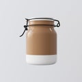 One Empty Brown Glass Jar Closed White Ceramic Cap Isolated Background. Clean Glassy Container Label Mockup Ready Royalty Free Stock Photo