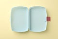 One empty lunch box on beige background, top view Royalty Free Stock Photo