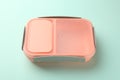 One empty lunch box on light blue background Royalty Free Stock Photo