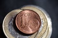 One Euro Cent coin, close up Macro Shot Royalty Free Stock Photo