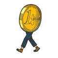 One euro cent coin walk sketch engraving vector Royalty Free Stock Photo