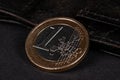 One Euro coin on black background close up Royalty Free Stock Photo