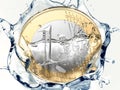 One euro coin is falling into water Royalty Free Stock Photo